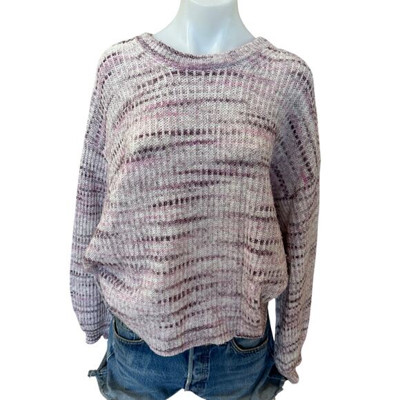 Splendid Purple Oversized Sweater LARGE Space Dye Soft Wool Crew Designer $178 - Picture 5 of 8
